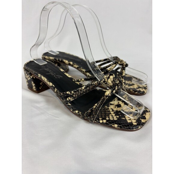 Free People Petra Strappy Sandals Cream Black Snake Print Size 38 Low Block Heel - Picture 3 of 12